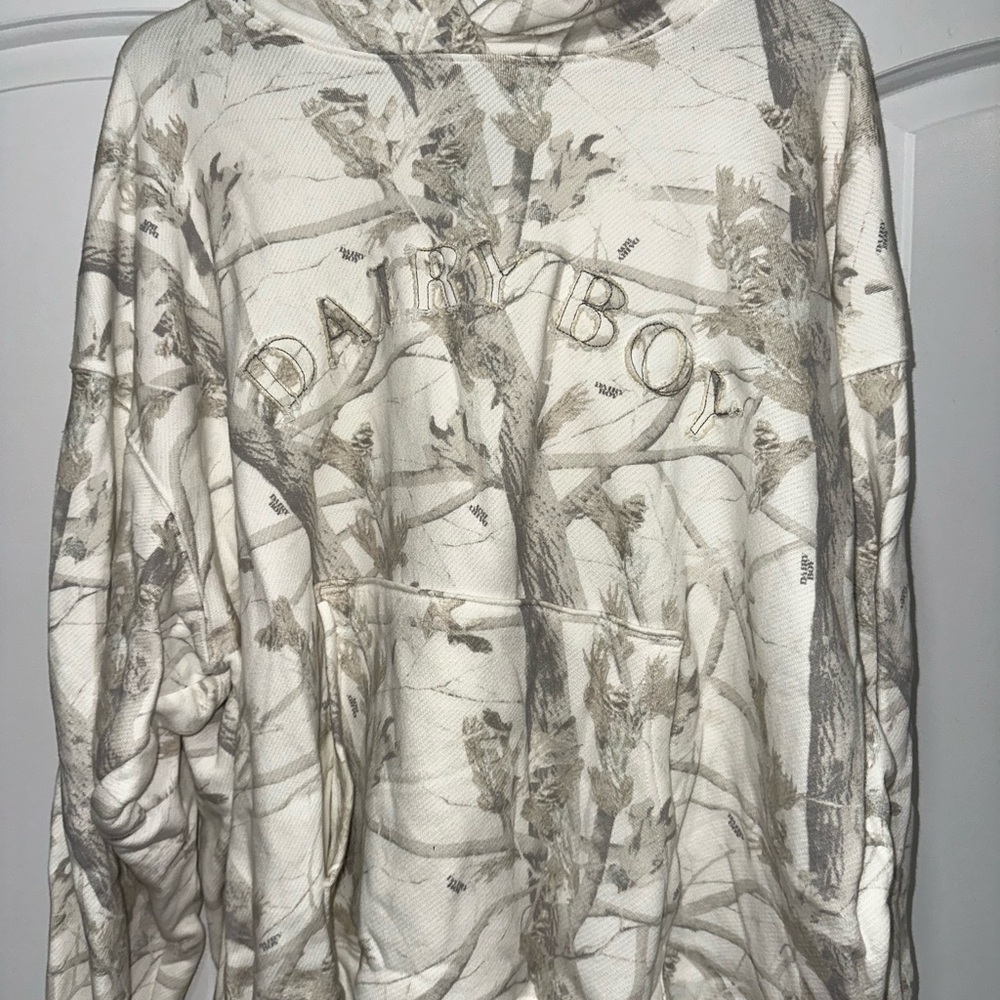Dairy Boy Camouflage Hoodie - Cream and Gray
